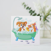 シャワー/かわいい猫と犬の招待状 招待状 (スタンド正面)