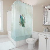 シャワー・カーテンの孔雀、ターコイズ、ぼろぼろのヴィンテージ シャワーカーテン (インサイチュ)