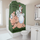 シャワー・カーテンの巨大な漫画のブタそして鶏! シャワーカーテン (インサイチュ)