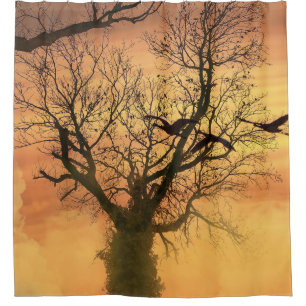 シャワー・カーテンの日没の歪んだ秋の木 シャワーカーテン