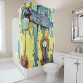 シャワー・カーテンの錆ついた水は納屋の大戸ロックを絵を描きました シャワーカーテン (インサイチュ)