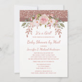 シャワー・バイ・メール ピンクローズ ゴールドグリッター ガール ベイビー 招待状 (正面)