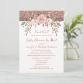 シャワー・バイ・メール ピンクローズ ゴールドグリッター ガール ベイビー 招待状 (スタンド正面)