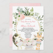 シャワー(メールピンクの緑の金ゴールドガールベビーシャワー) 招待状 (正面/裏面)