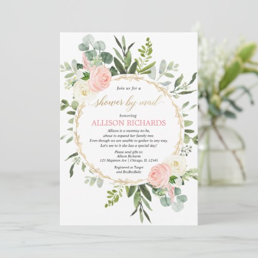 シャワー(メールピンクの金ゴールド緑のベビーシャワー) 招待状 (スタンド正面)