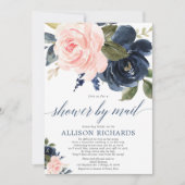 シャワー(メール別)フローラピンクネービーブルーブライダルシャワー 招待状 (正面)