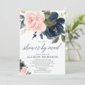 シャワー(メール別)フローラピンクネービーブルーブライダルシャワー 招待状 (スタンド正面)