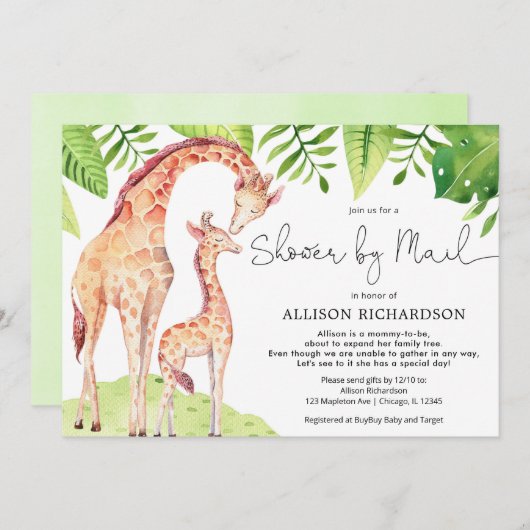 シャワー（メール）ママとベビーキリン水彩 招待状 (正面/裏面)