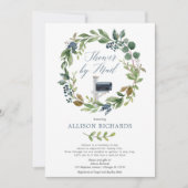 シャワー(メール)緑の埃っぽい濃紺のフローラボーイ 招待状 (正面)