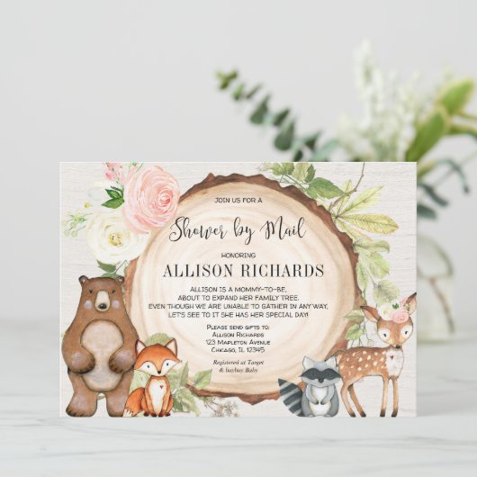 シャワー(郵便少女の森林動物のベビーシャワー) 招待状 (スタンド正面)