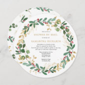 シャワー（郵便）クリスマスリースベビーシャワー 招待状 (正面/裏面)