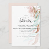 シャワー |銅アクアティール（緑がかった色）カスケーディングリーフ 招待状 (正面/裏面)