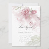 シャワーbyメール水色ほこりっぽいバラピンクの花 招待状 (正面)