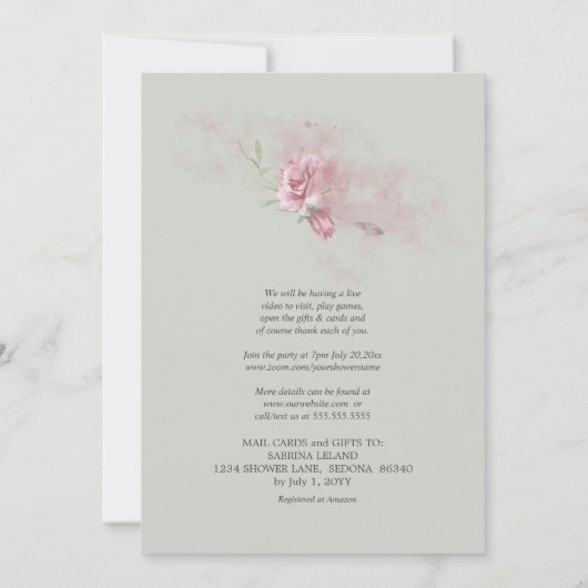 シャワーbyメール水色ほこりっぽい青いバラ花 招待状 (裏面)