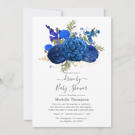 シャワ王室のーによるブルーフェイクとフォイルの金ゴールド駆動 招待状 (正面)