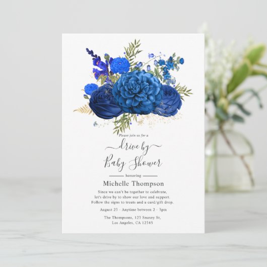 シャワ王室のーによるブルーフェイクとフォイルの金ゴールド駆動 招待状 (スタンド正面)