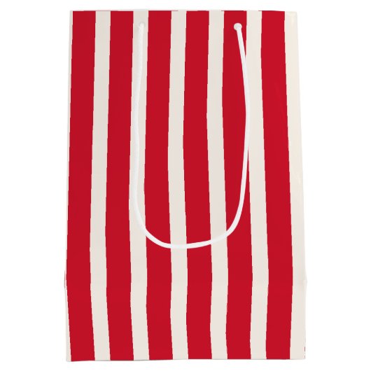 シャワ赤と白ーストライプのカーテン ミディアムペーパーバッグ (裏面)