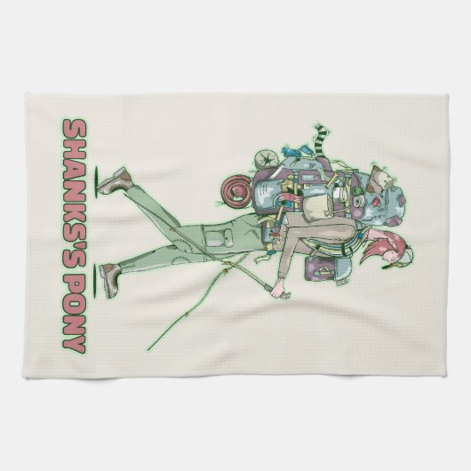 シャンクスのポニーおもしろいハイカー歩く キッチンタオル (横)