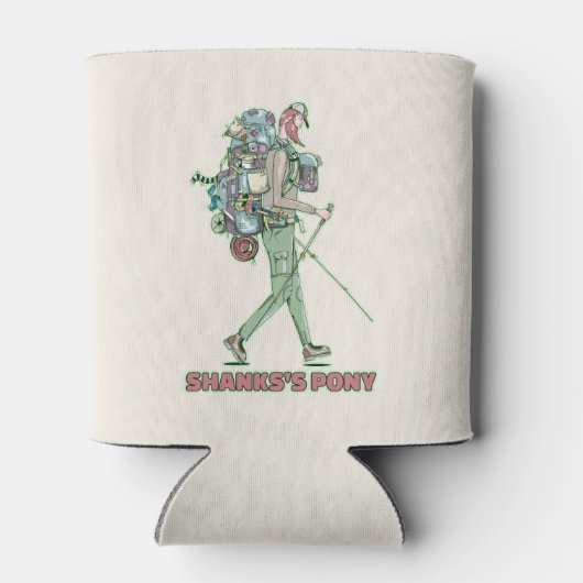 シャンクスのポニーおもしろいハイカー歩く 缶クーラー (裏面)