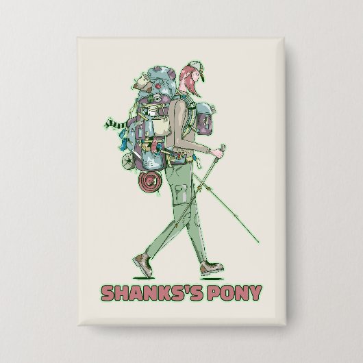 シャンクスのポニーおもしろいハイカー歩く 缶バッジ (正面)