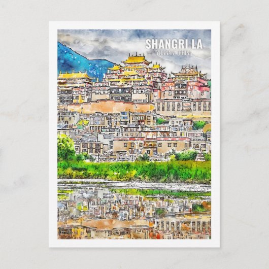 シャングリラユンナン中国有名な旅行水の色 ポストカード (正面)