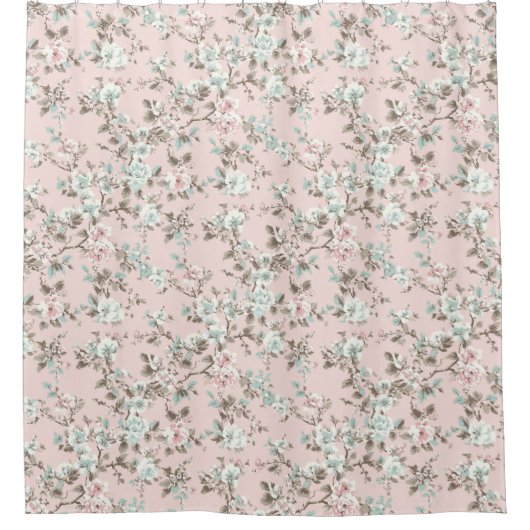 シャンテルピンクヴィンテージバラ シャワーカーテン (正面)