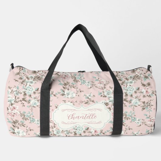 シャンテルピンクヴィンテージバラ ダッフルバッグ (正面)