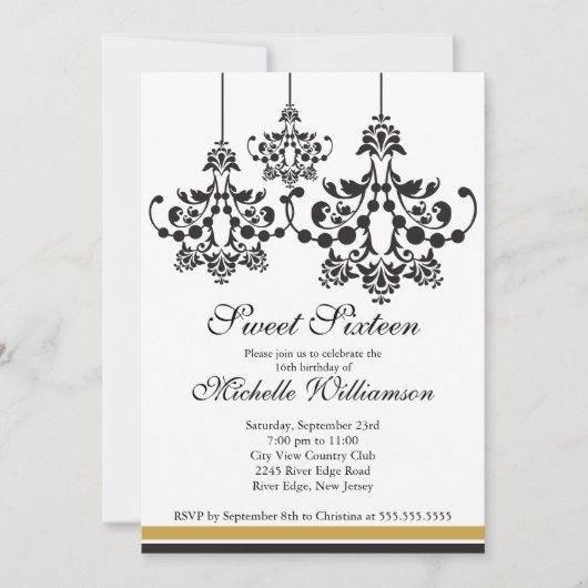 シャンデフォーマルリア·スイート16歳の誕生日パーティー 招待状 (正面)
