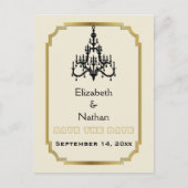 シャンデリアとアールデコ縁どの結婚式の日付を保存 案内ポストカード (正面)