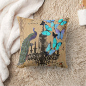 シャンデリアのモダンなヴィンテージの孔雀青の蝶 クッション (ブランケット)