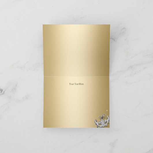 シャンデリアの仮面舞踏会の金ゴールドのサンキューカード サンキューカード (内部)