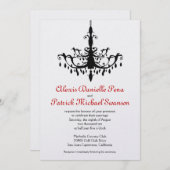 シャンデリアの結婚式招待状、赤及び黒 招待状 (正面/裏面)