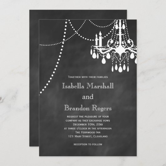 シャンデリアの黒板の結婚式招待状 招待状 (正面/裏面)