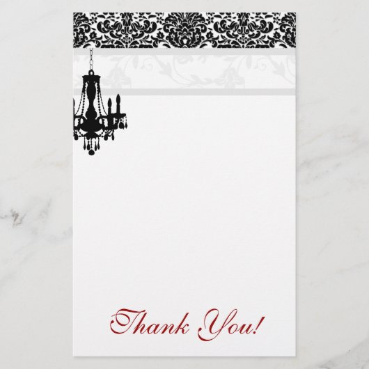 シャンデリアは文房具のダマスク織BW感謝していしています 便箋 (正面)