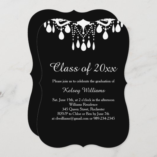 シャンデリアクリスタル卒業パーティー招待状 招待状 (正面/裏面)