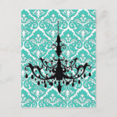 シャンデリアシルエットティール（緑がかった色）ダマスク ポストカード (正面)