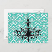 シャンデリアシルエットティール(緑がかった色)ダマスク ポストカード (正面/裏面)