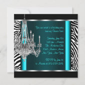 シャンデリアティール(緑がかった色)ブルーゼブラバースデーパーティー 招待状 (裏面)