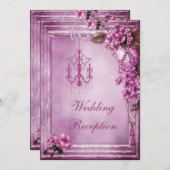 シャンデリアハート&フラワーズフレーム結婚式 招待状 (正面/裏面)