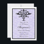 シャンデリアパープル21歳誕生日パーティの招待状 招待状<br><div class="desc">シャンデリアアクセント21エレガント歳の誕生日パーティの招待状を持つ紫のダマスクパターンはモダンとスタイリッシュです。祝これらのイベントのスタイルに関する特カスタム別なバースデーパーティ招待状パーソナライズされた。©2010 Sublime Stationary All Rights Reserved</div>