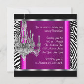 シャンデリアホットピンクゼブラ誕生日パーティー 招待状 (裏面)