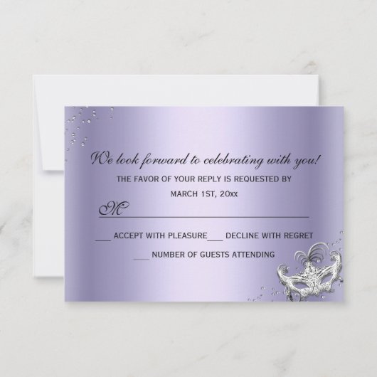 シャンデリアマスカレードパープルキンセアニェラRSVP 招待状 (裏面)