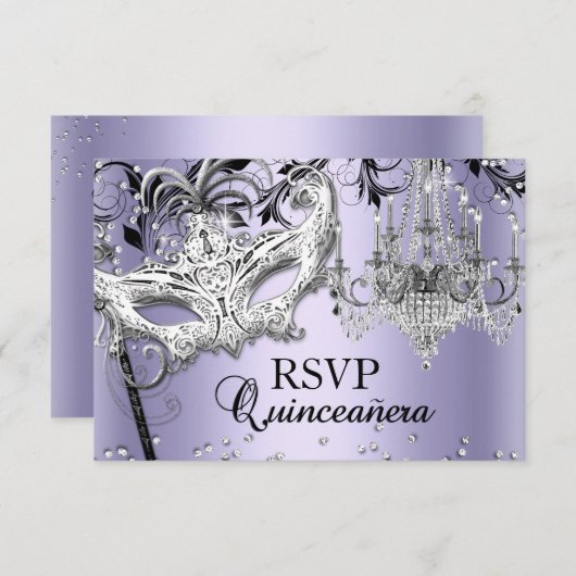 シャンデリアマスカレードパープルキンセアニェラRSVP 招待状 (正面/裏面)