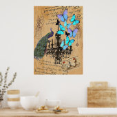 シャンデリアモダンヴィンテージ孔雀ブルーバタフライ ポスター (キッチン)