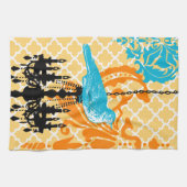 シャンデリアヴィンテージバードダマスクモロッコタイル キッチンタオル (横)