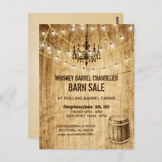 シャンデリア付きバーンセールのはがき、ウイスキー樽 ポストカード (正面/裏面)