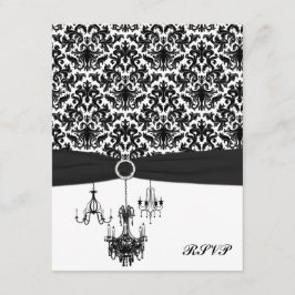 シャンデリア付き白黒ダマスク返信カード 出欠カード
