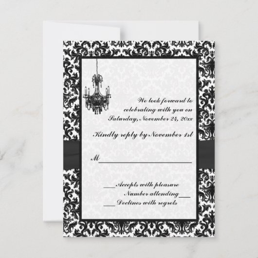 シャンデリア付き白黒ダマスク返信カード 出欠カード (裏面)