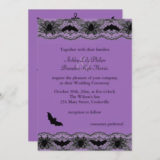 シャンデリア及びこうもりの結婚式招待状 招待状 (正面/裏面)