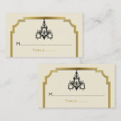 シャンデリア及び縁どアールデコ結婚の座席表 プレイスカード (正面/裏面)